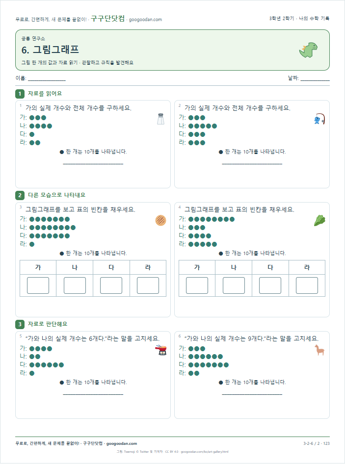 그림 한 개의 값과 자료 읽기 문제지 미리보기