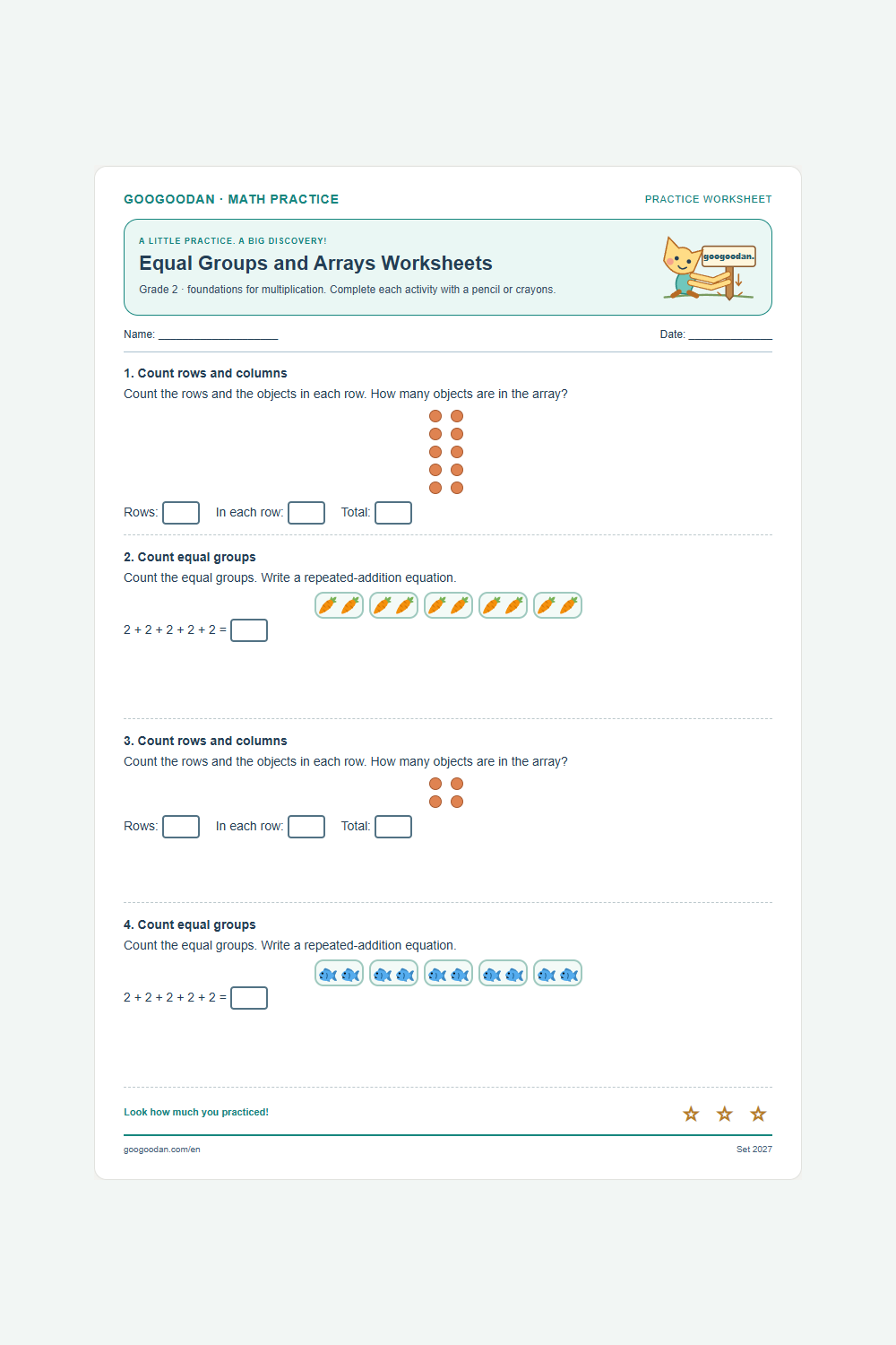 Equal Groups and Arrays Worksheets printable sample