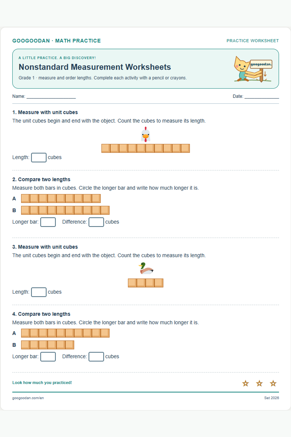 Nonstandard Measurement Worksheets printable sample
