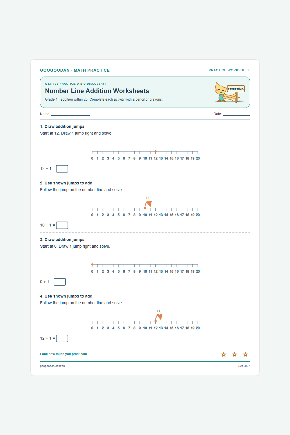 Number Line Addition Worksheets printable sample
