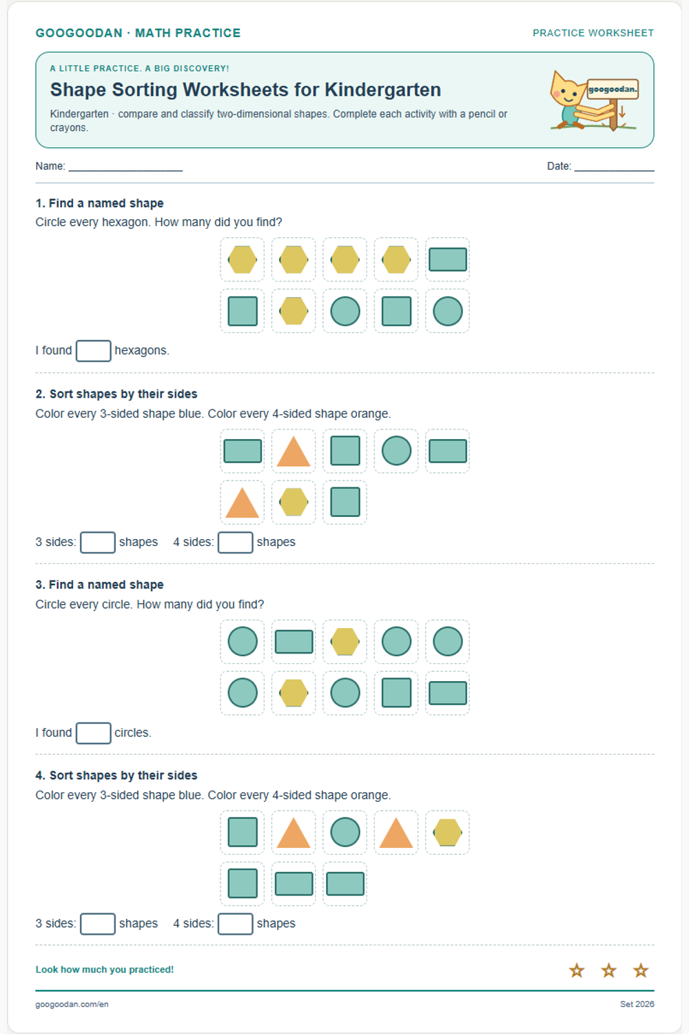 Shape Sorting Worksheets for Kindergarten printable sample
