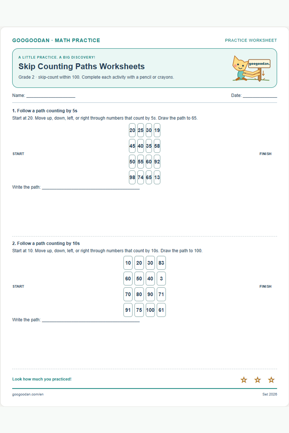 Skip Counting Paths Worksheets printable sample