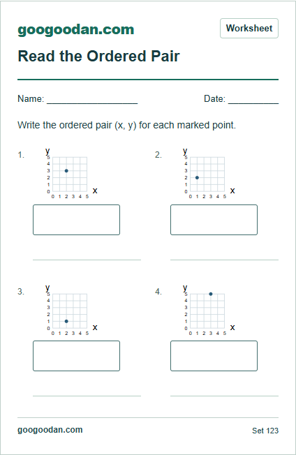 Full printable worksheet preview: Reading Ordered Pairs