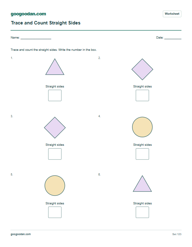 Full printable worksheet preview: Counting Sides Worksheets for Kindergarten