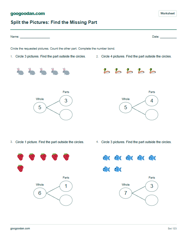 Full printable worksheet preview: Missing Part Number Bonds Worksheets Within 9