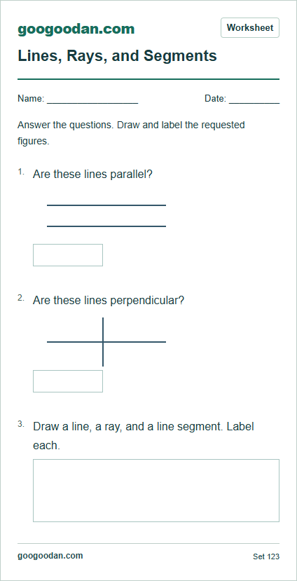 Full printable worksheet preview: Lines, Rays, and Segments