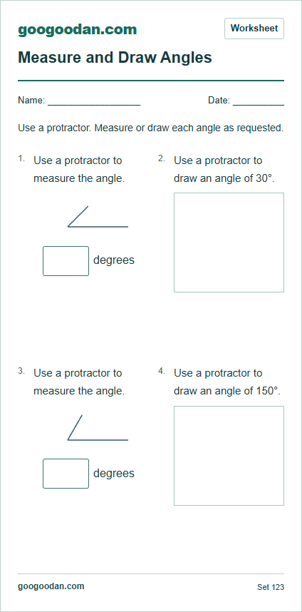 Full printable worksheet preview: Measure and Draw Angles