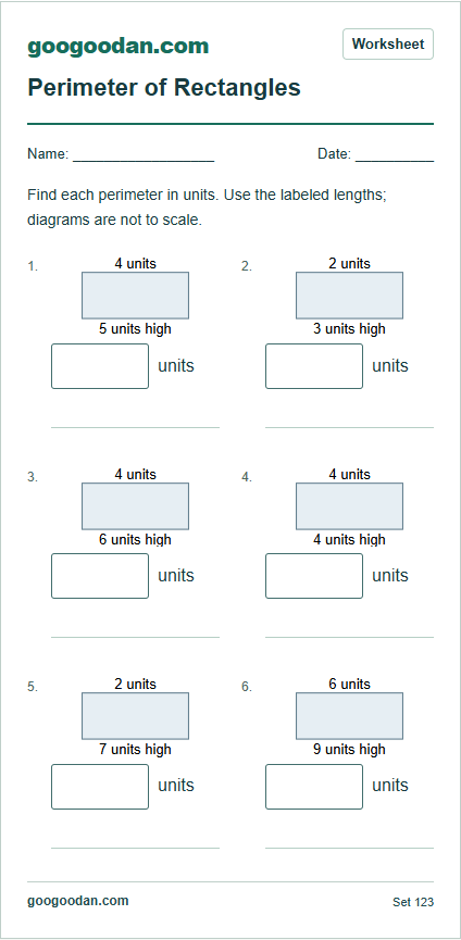 Full printable worksheet preview: Rectangle Perimeter Worksheets