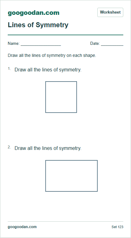 Full printable worksheet preview: Square and Rectangle Symmetry