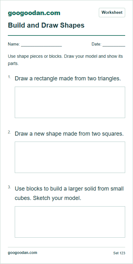 Full printable worksheet preview: Build and Draw Shapes