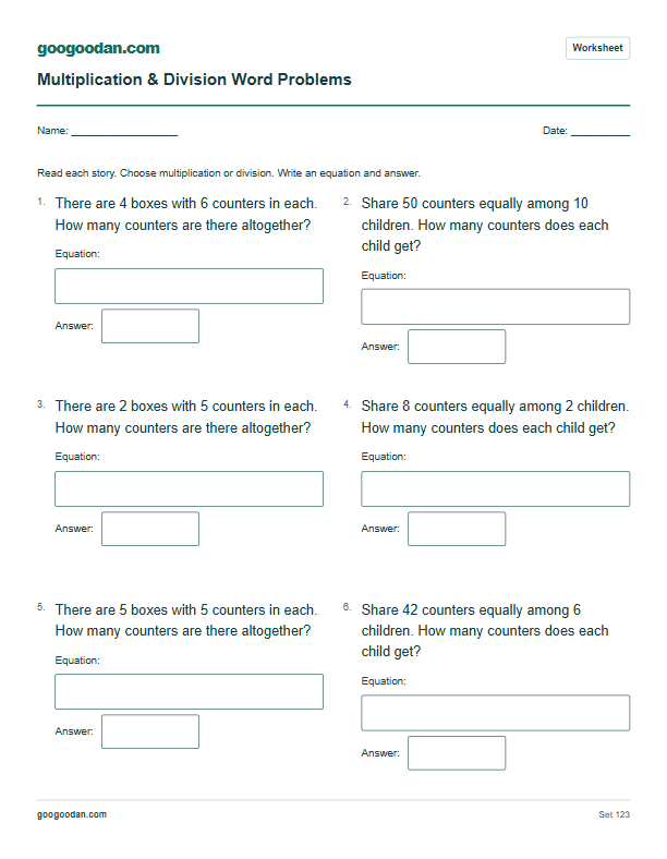 Full printable worksheet preview: 3rd Grade Multiplication and Division Word Problems