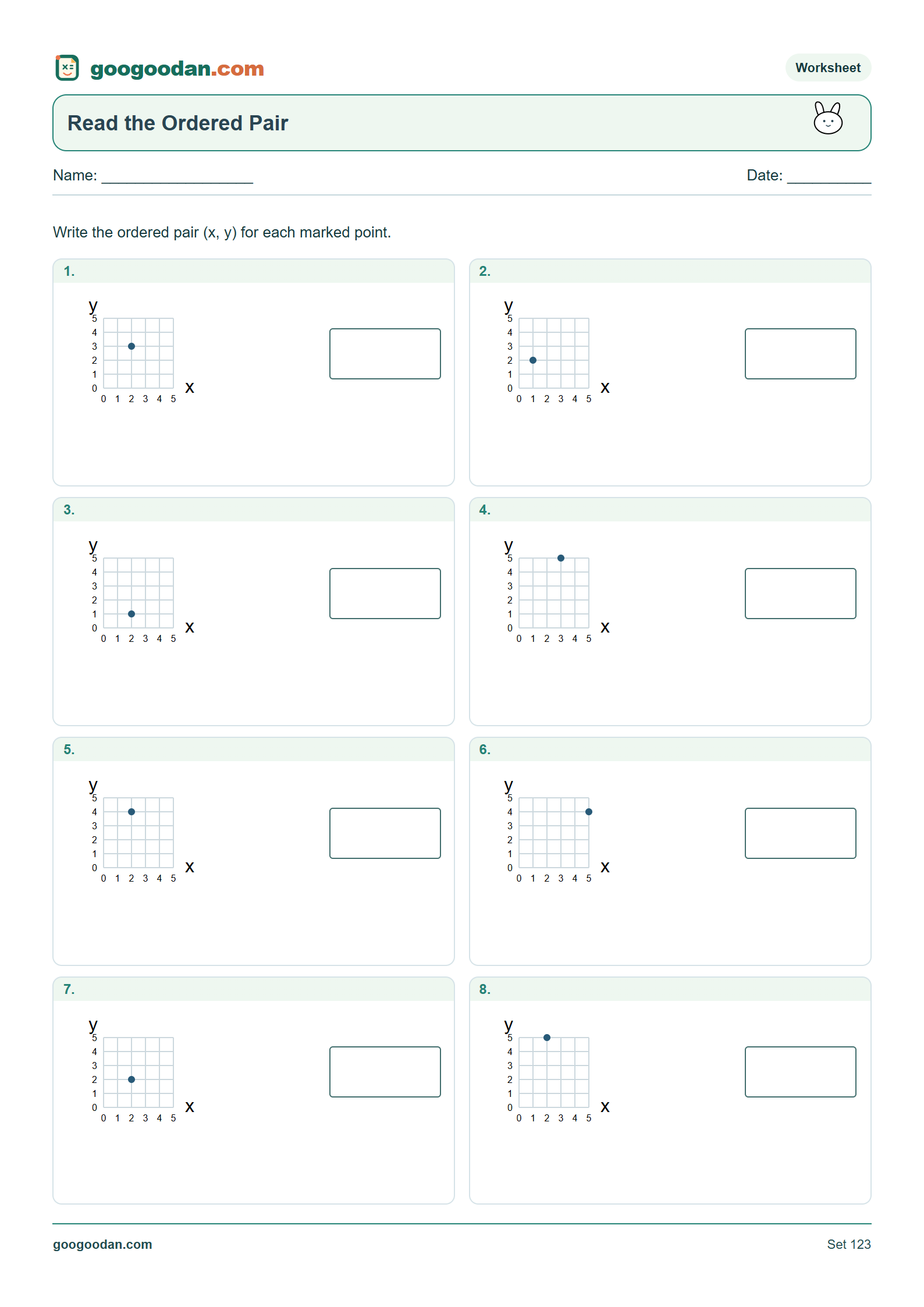 Full printable worksheet preview: Reading Ordered Pairs