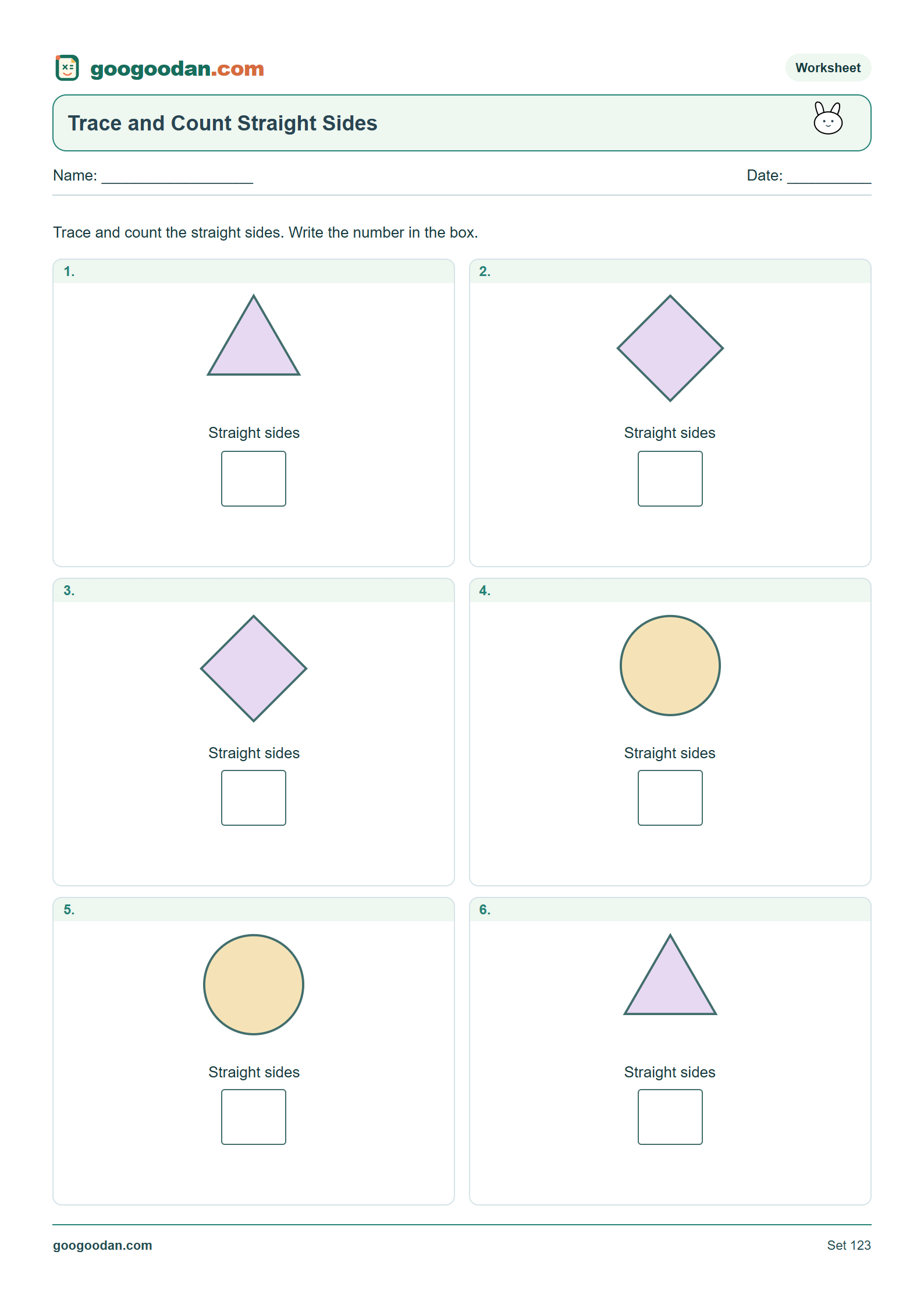 Full printable worksheet preview: Counting Sides Worksheets for Kindergarten