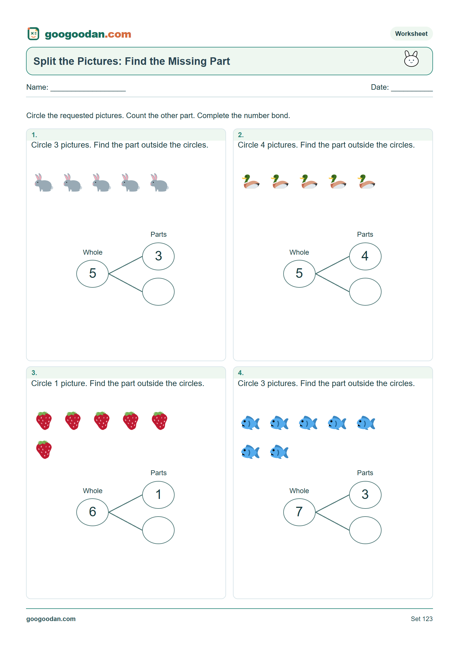 Full printable worksheet preview: Missing Part Number Bonds Worksheets Within 9