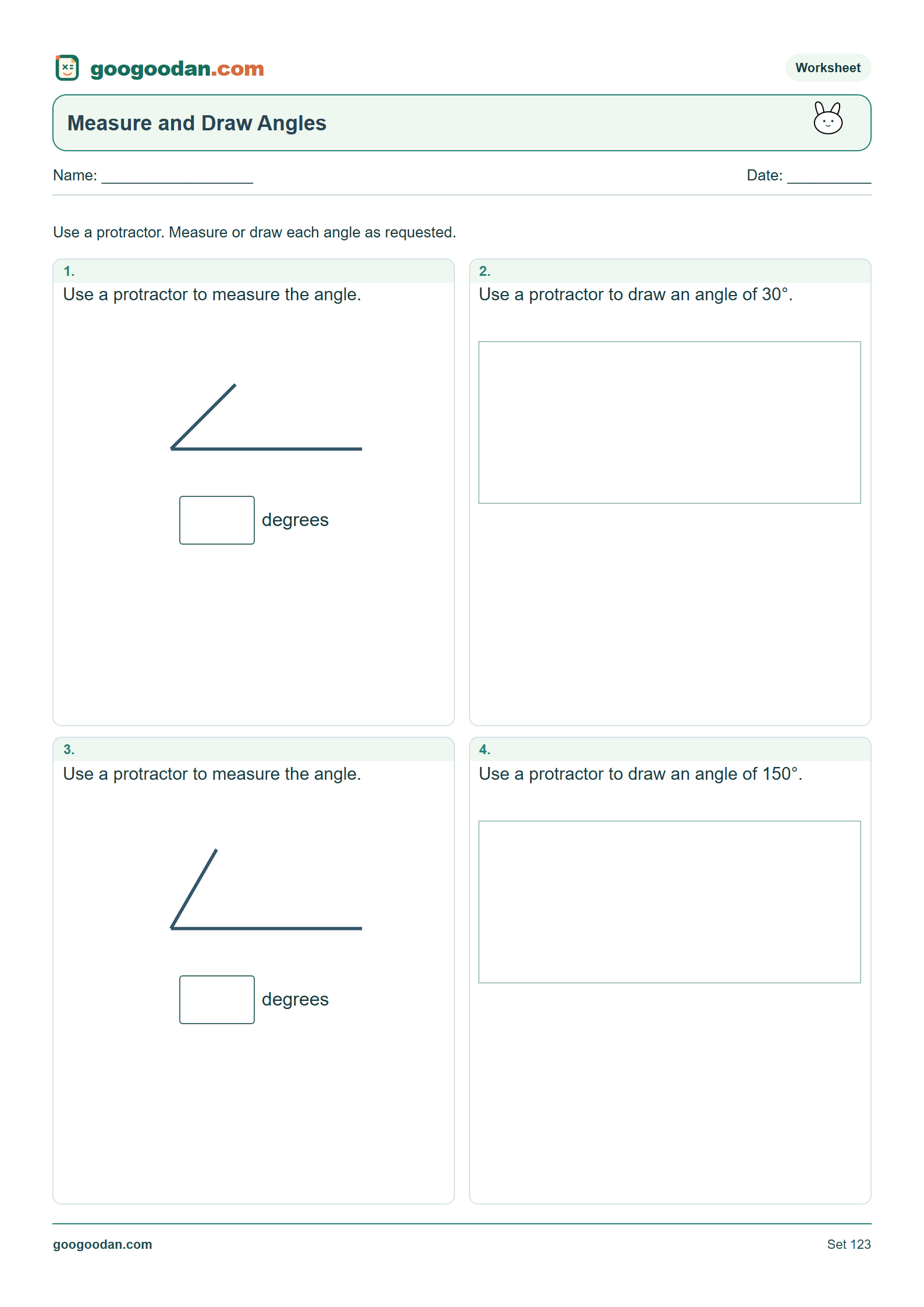 Full printable worksheet preview: Measure and Draw Angles