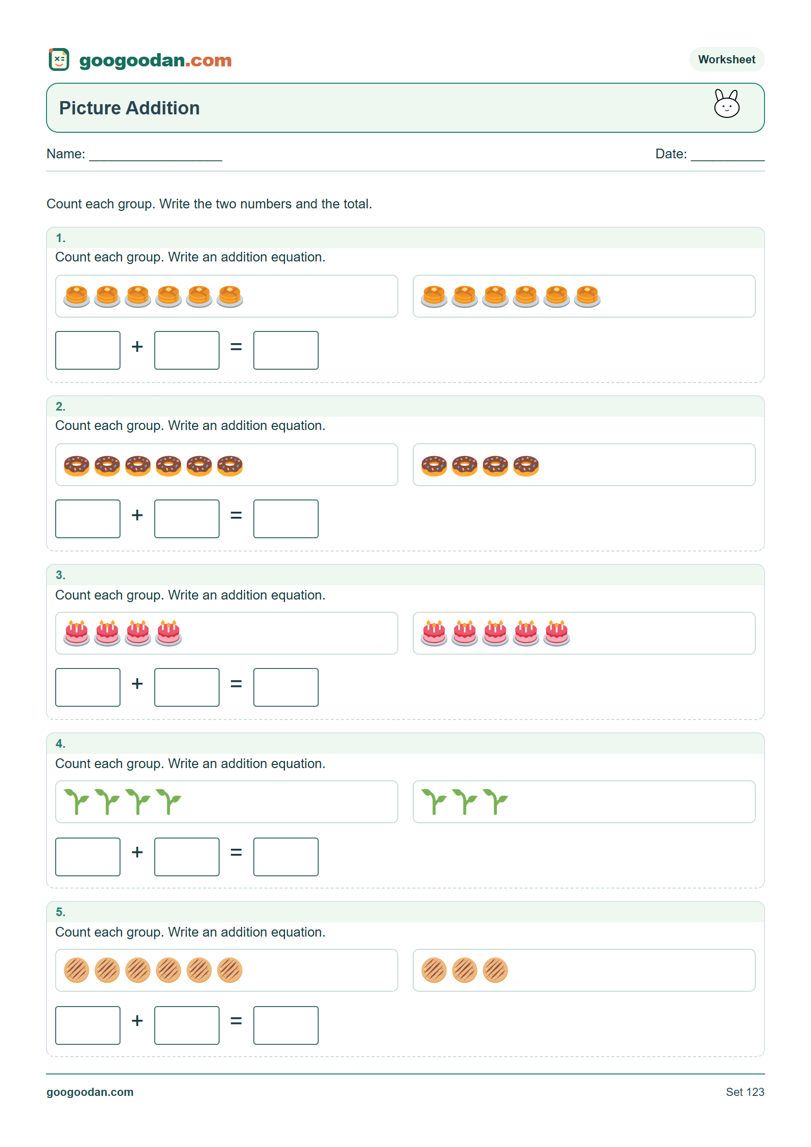 Full printable worksheet preview: Picture Addition Worksheets