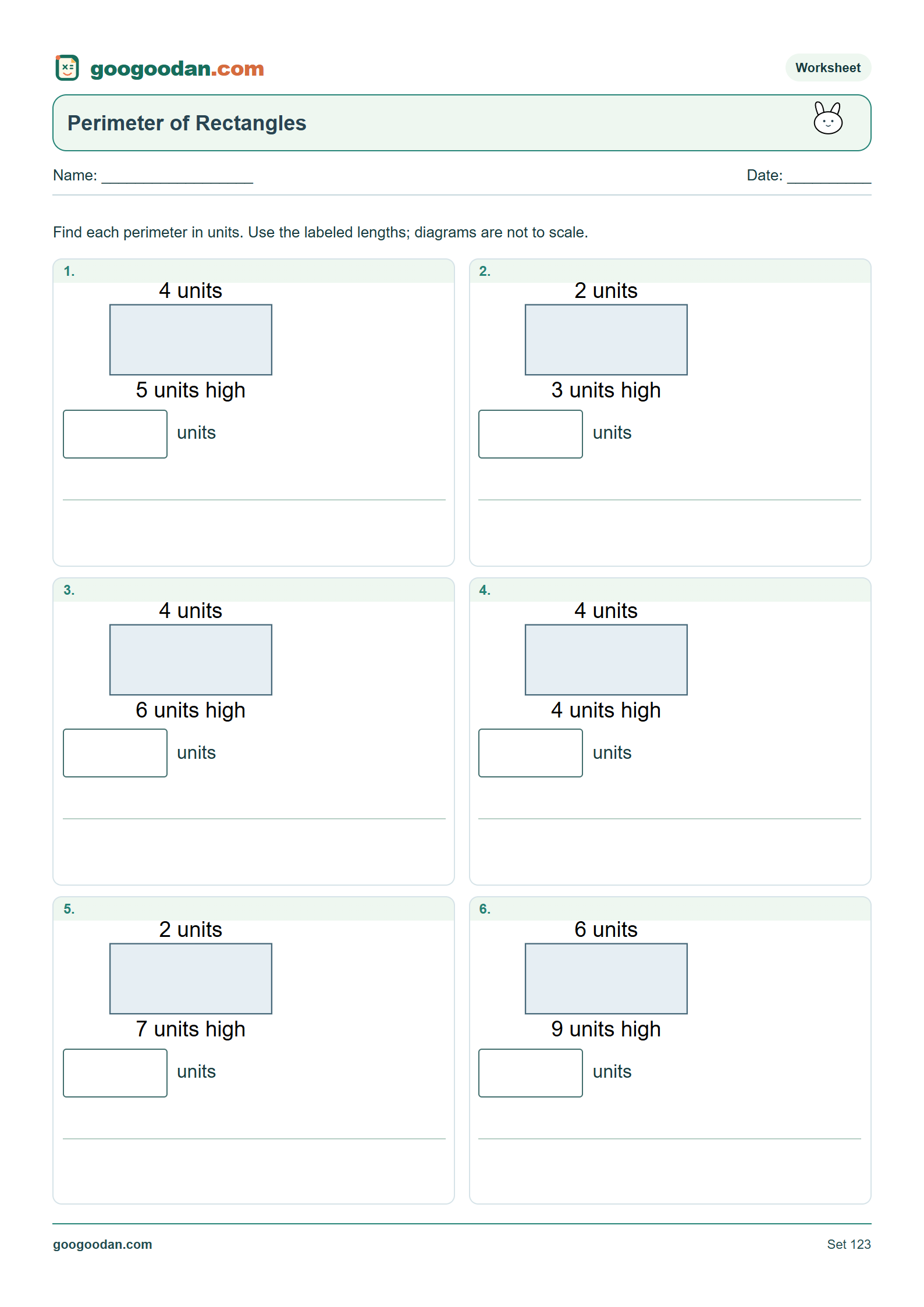 Full printable worksheet preview: Rectangle Perimeter Worksheets