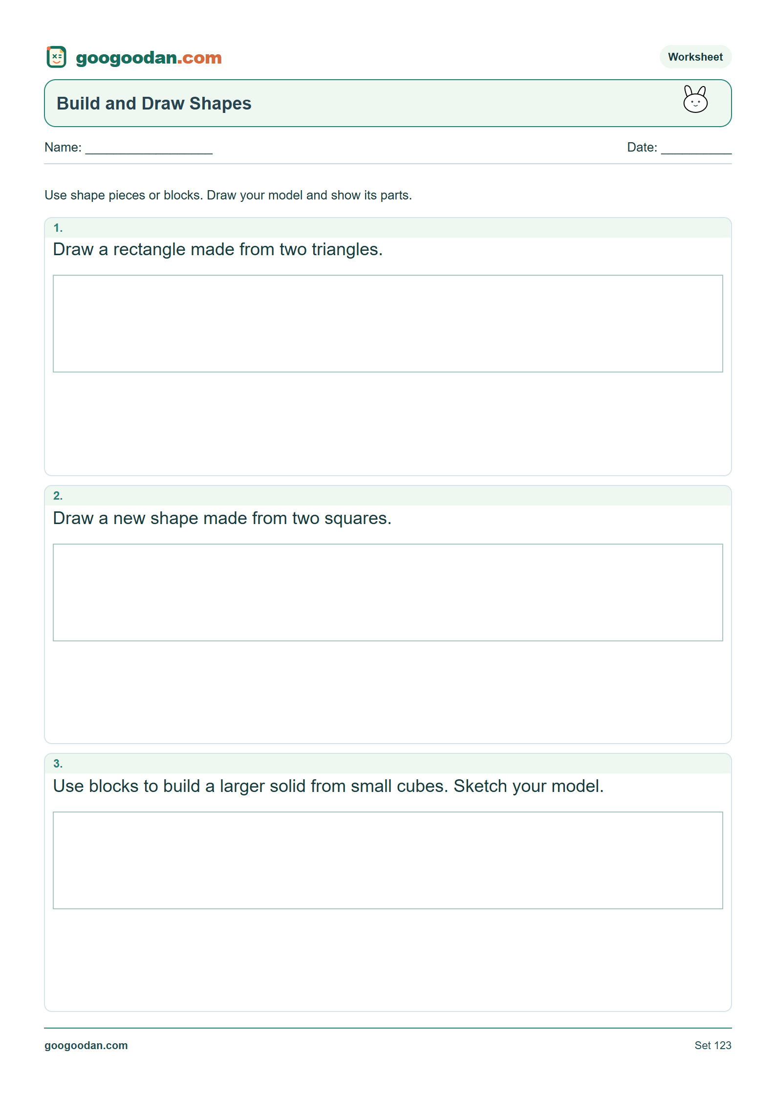 Full printable worksheet preview: Build and Draw Shapes