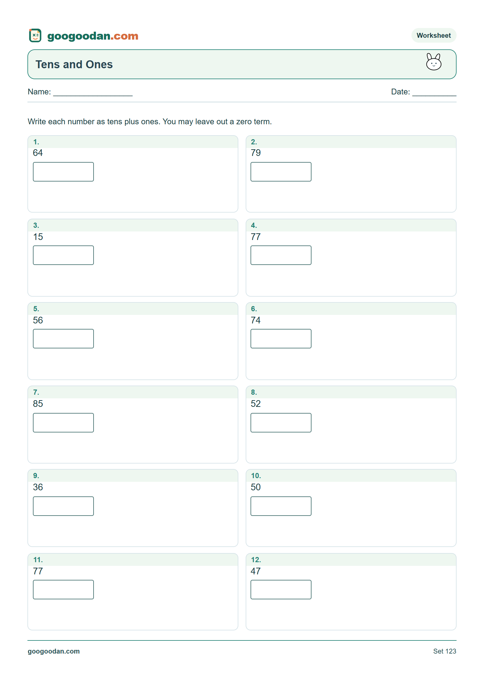 Full printable worksheet preview: Tens and Ones Expanded Form