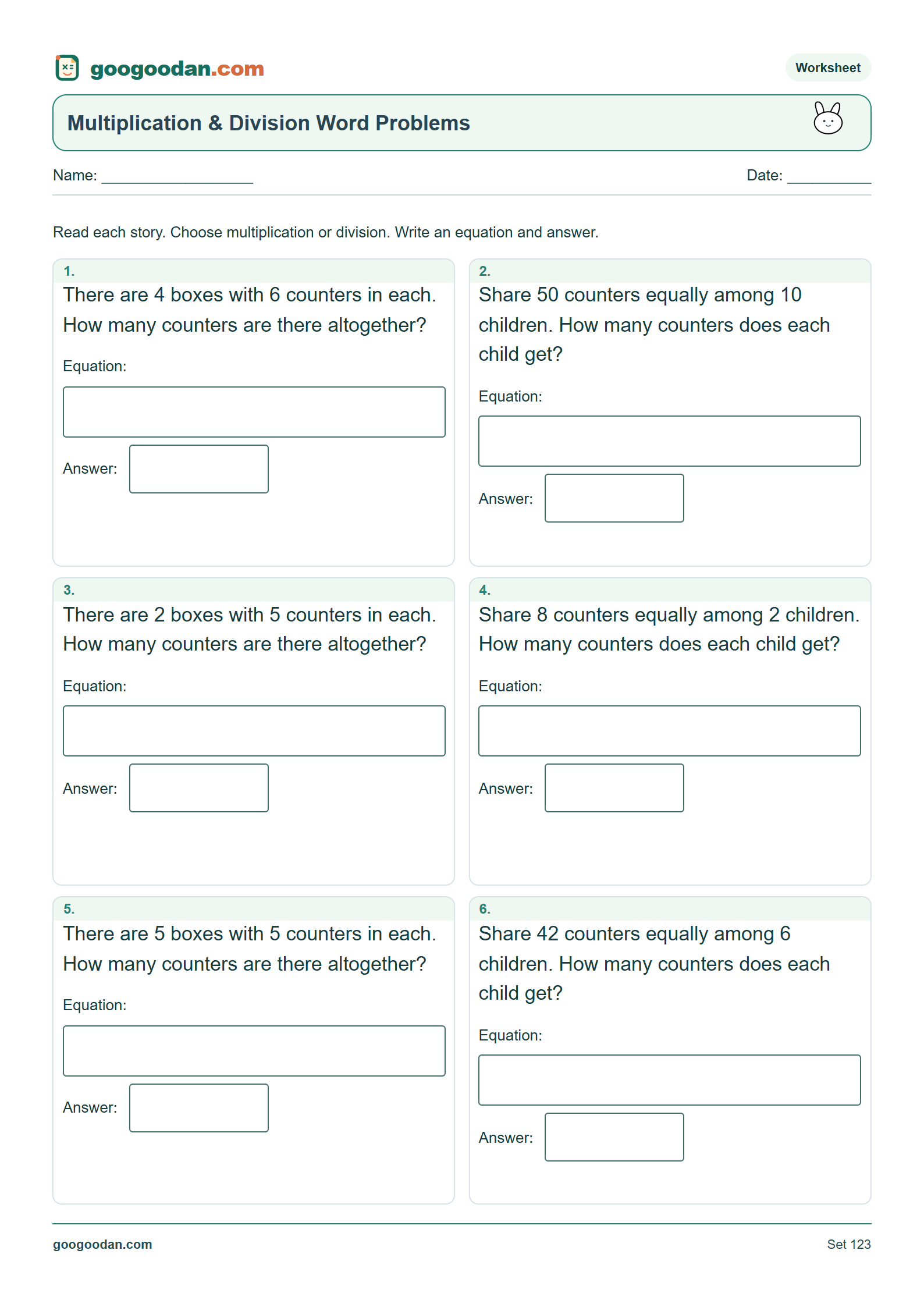 Full printable worksheet preview: 3rd Grade Multiplication and Division Word Problems