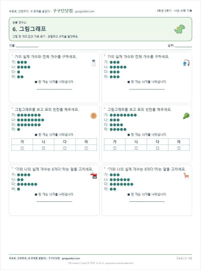 그림 한 개의 값과 자료 읽기 문제지 미리보기